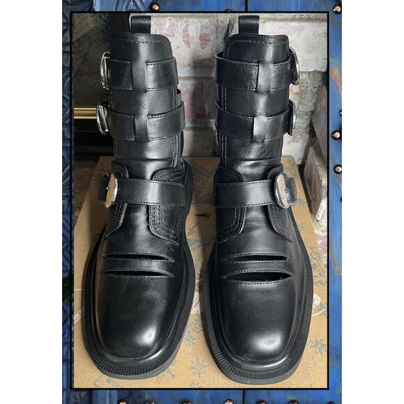 Free People Black Leather Silver Hardware Elea Hybrid Boots Size 9 NEW - Picture 3 of 8